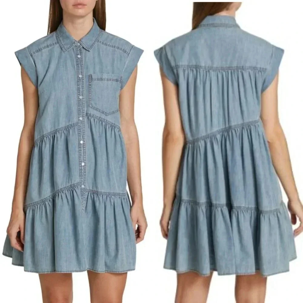 Veronica Beard Harrow Blue Chambray Denim Mini Dress, Sz 6